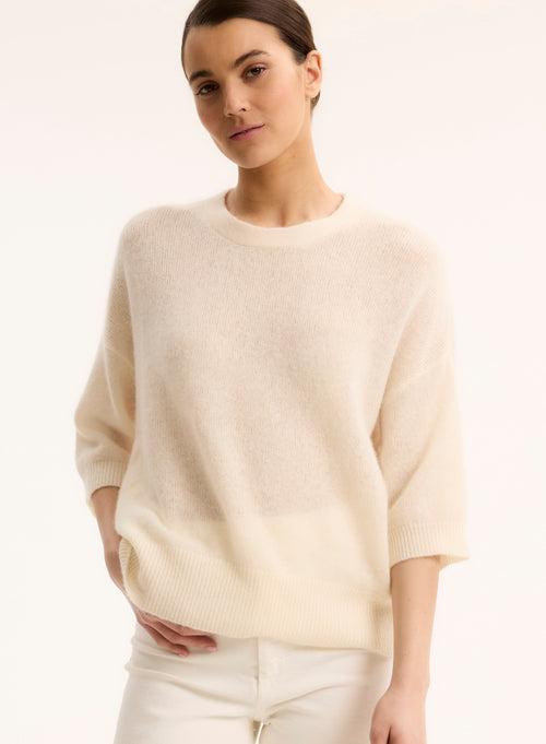 Pull Blanc Col Rond Manches Coudes - MAJESTIC FILATURES