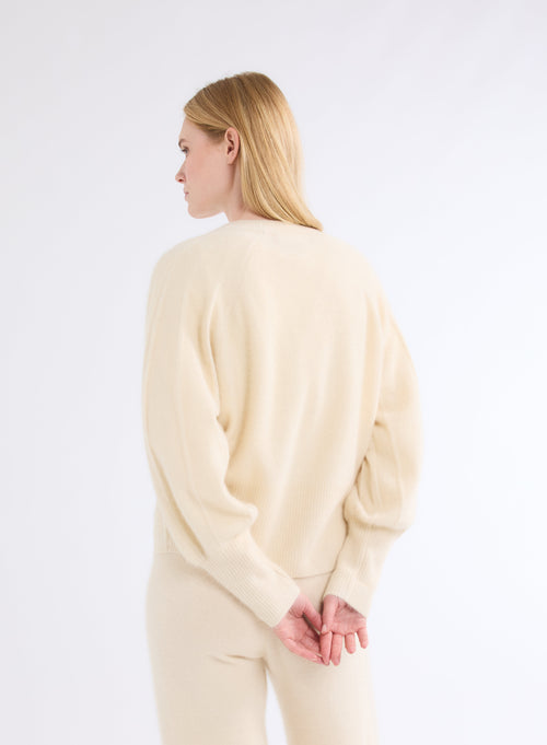 White Round Neck Sweater Long Raglan Sleeves - MAJESTIC FILATURES