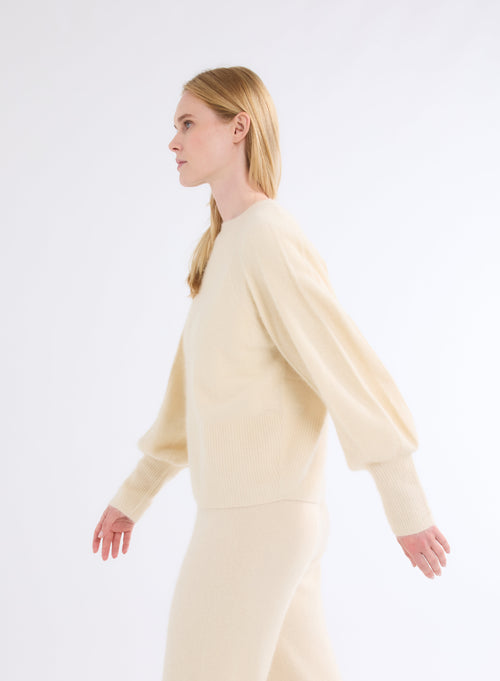 White Round Neck Sweater Long Raglan Sleeves - MAJESTIC FILATURES