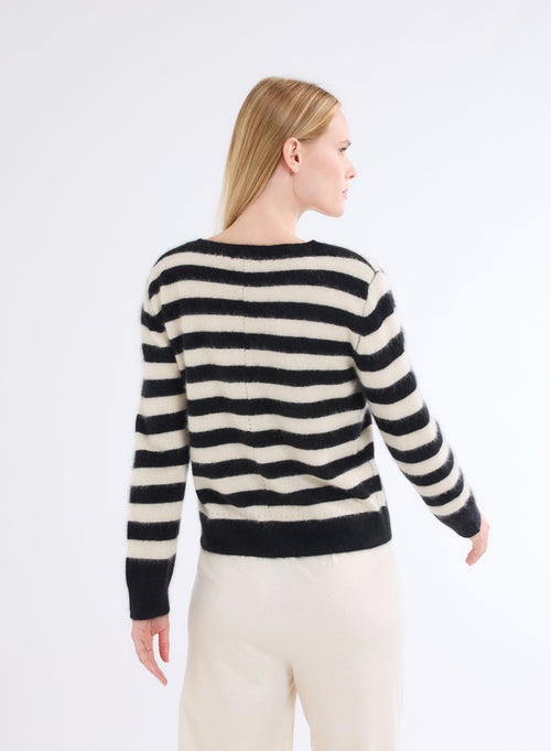 Pull Noir Col V Manches Longues - MAJESTIC FILATURES