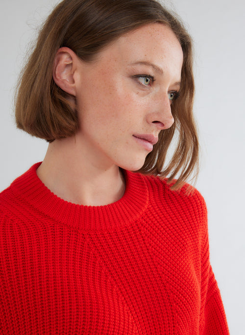 Red Round Neck Long Sleeve Sweater - MAJESTIC FILATURES