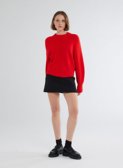 Red Round Neck Long Sleeve Sweater - MAJESTIC FILATURES