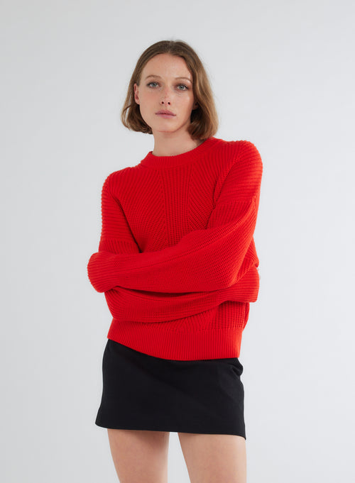 Red Round Neck Long Sleeve Sweater - MAJESTIC FILATURES