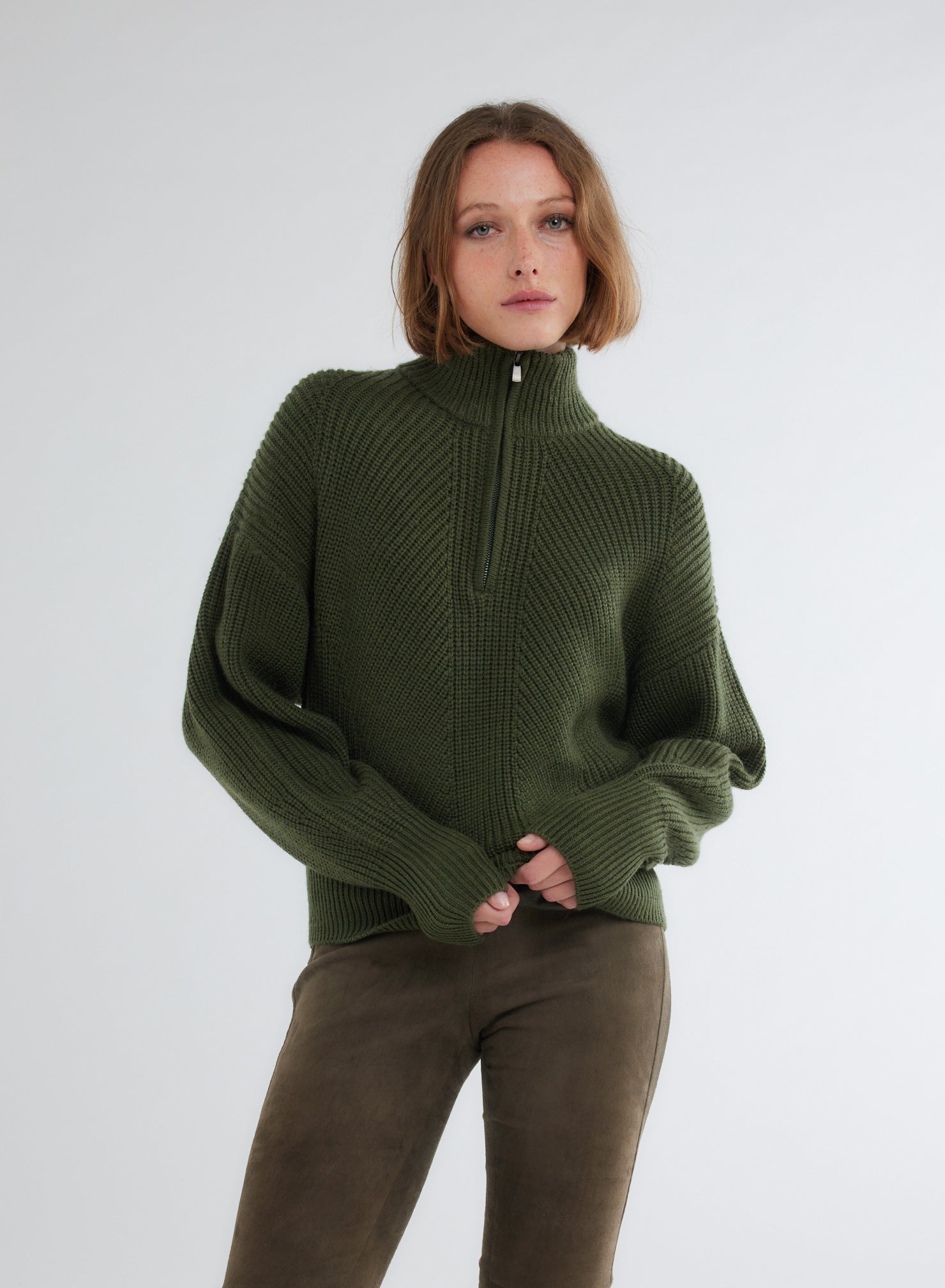 Pull Vert Col Montant Manches Longues FEMME Majestic Filatures MAJESTIC FILATURES