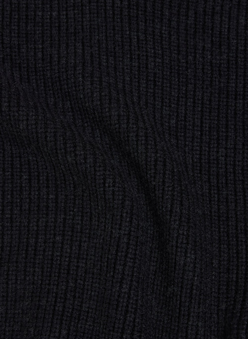 Black Round Neck Long Sleeve Merino Wool Sweater - MAJESTIC FILATURES