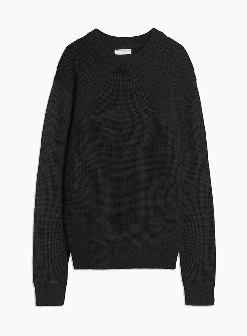 Black Round Neck Long Sleeve Merino Wool Sweater - MAJESTIC FILATURES