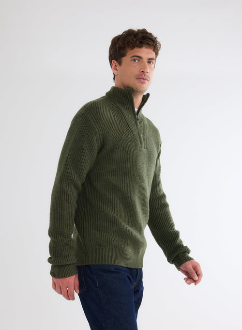 Jersey verde con cuello alto y mangas largas de lana merina - MAJESTIC FILATURES