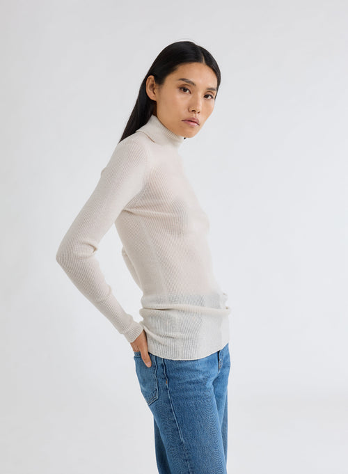 White Turtleneck Long Sleeve Sweater - MAJESTIC FILATURES