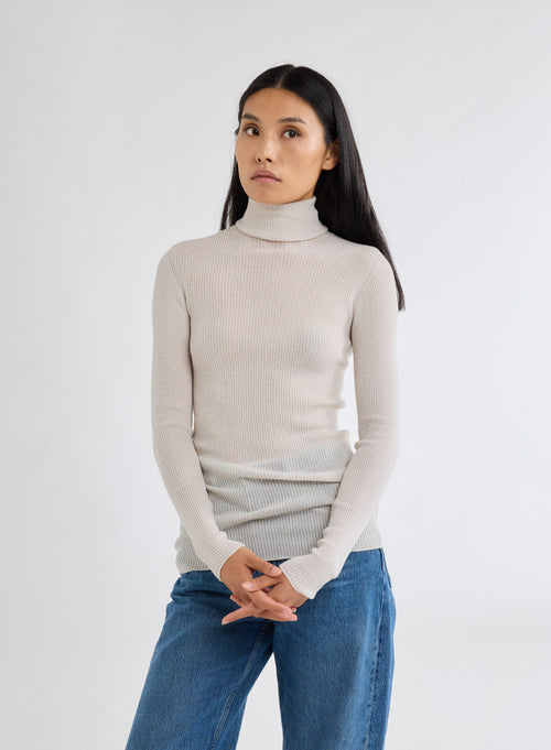 White Turtleneck Long Sleeve Sweater - MAJESTIC FILATURES