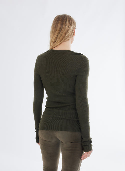 Pull Vert Col Rond Manches Longues - MAJESTIC FILATURES