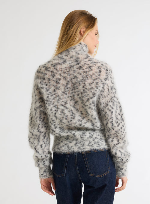 Pull Blanc et Noir Col Roulé Manches Longues en Mohair et Laine Mérinos - MAJESTIC FILATURES