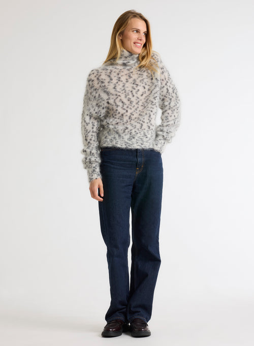 Pull Blanc et Noir Col Roulé Manches Longues en Mohair et Laine Mérinos - MAJESTIC FILATURES