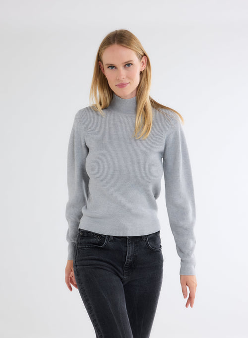 Gray High Neck Long Sleeve Sweater - MAJESTIC FILATURES