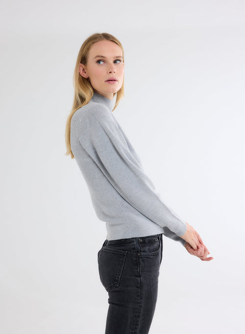 Gray High Neck Long Sleeve Sweater - MAJESTIC FILATURES