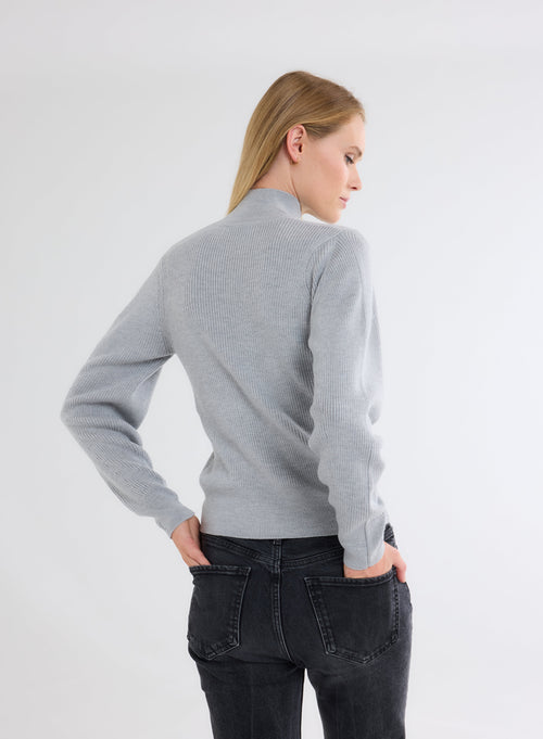 Gray High Neck Long Sleeve Sweater - MAJESTIC FILATURES