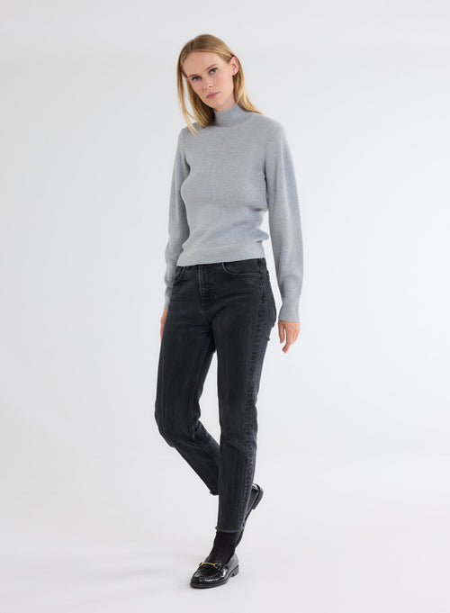 Gray High Neck Long Sleeve Sweater - MAJESTIC FILATURES