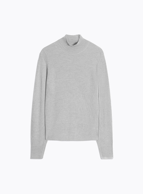 Gray High Neck Long Sleeve Sweater - MAJESTIC FILATURES