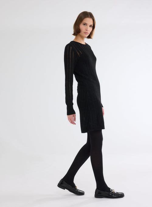 Dress Black Lurex Round Neck Long Sleeve in Viscose - MAJESTIC FILATURES