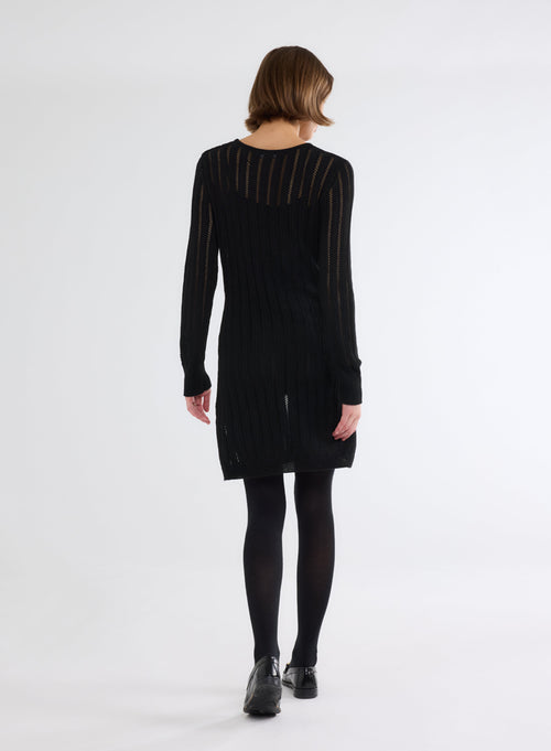 Dress Black Lurex Round Neck Long Sleeve in Viscose - MAJESTIC FILATURES