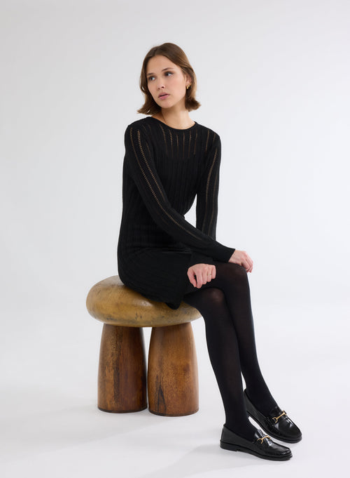 Dress Black Lurex Round Neck Long Sleeve in Viscose - MAJESTIC FILATURES