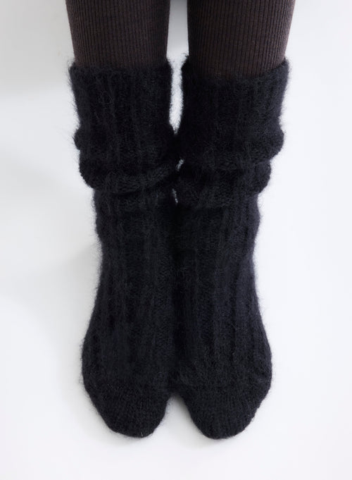 Chaussettes Noir à Grosse Maille Longues en Mohair et Laine Mérinos - MAJESTIC FILATURES