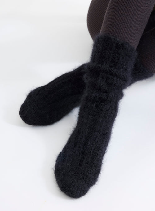 Chaussettes Noir à Grosse Maille Longues en Mohair et Laine Mérinos - MAJESTIC FILATURES