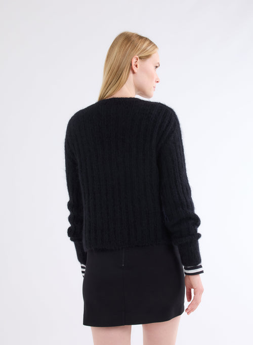 Pull noir col roulé manches longues - MAJESTIC FILATURES