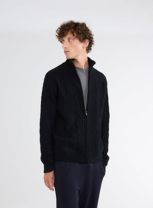 Black High Collar Long Sleeve Wool and Yak Vest - MAJESTIC FILATURES