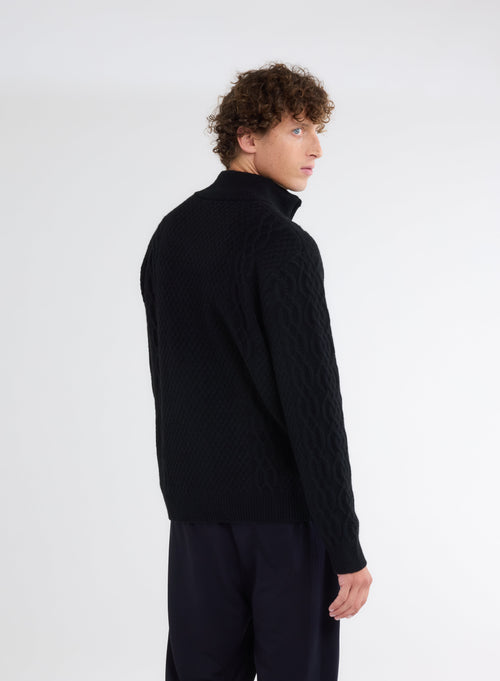 Black High Collar Long Sleeve Wool and Yak Vest - MAJESTIC FILATURES