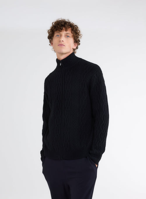 Black High Collar Long Sleeve Wool and Yak Vest - MAJESTIC FILATURES