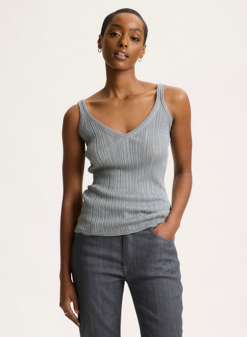 Grey V-neck tank top - MAJESTIC FILATURES