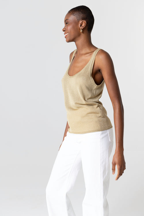 Débardeur doré Col V Sans Manches en Acetate / Fibre metallisee / Polyamide - MAJESTIC FILATURES