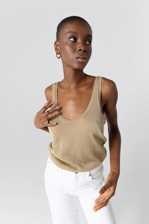 Débardeur doré Col V Sans Manches en Acetate / Fibre metallisee / Polyamide - MAJESTIC FILATURES