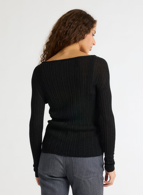 Black V-neck Long Sleeve Vest - MAJESTIC FILATURES