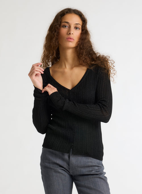 Black V-neck Long Sleeve Vest - MAJESTIC FILATURES