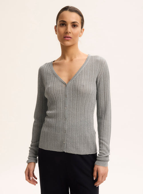 Grey V-neck cardigan Long sleeves - MAJESTIC FILATURES