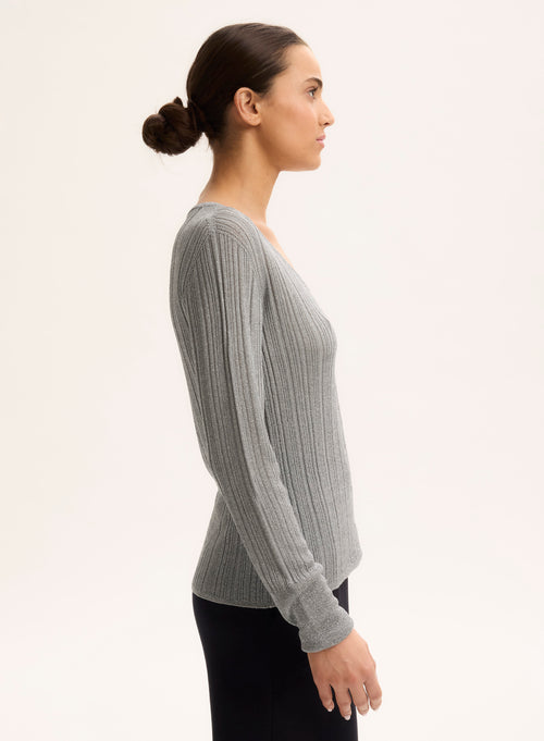 Grey V-neck cardigan Long sleeves - MAJESTIC FILATURES