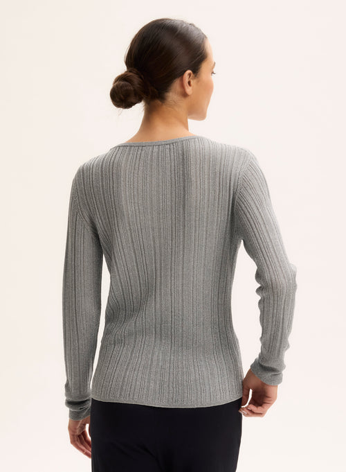 Grey V-neck cardigan Long sleeves - MAJESTIC FILATURES