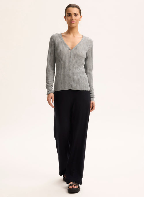 Grey V-neck cardigan Long sleeves - MAJESTIC FILATURES