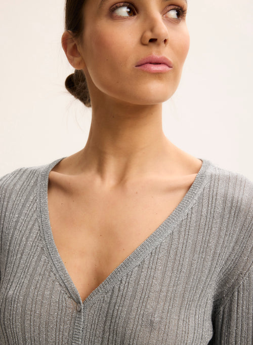 Grey V-neck cardigan Long sleeves - MAJESTIC FILATURES