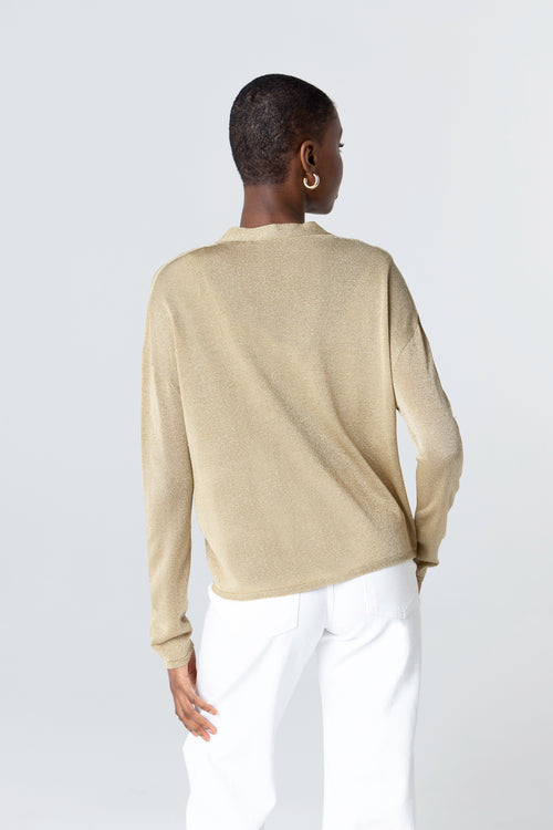 Strickjacke mit Knopfleiste und langen Ärmeln aus Acetat / Metallfaser / Polyamid in Gold - MAJESTIC FILATURES