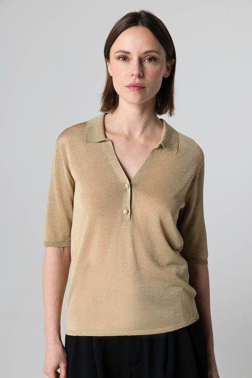 Polo Doré Manches Coudes en Acetate / Fibre métallisée / Polyamide - MAJESTIC FILATURES
