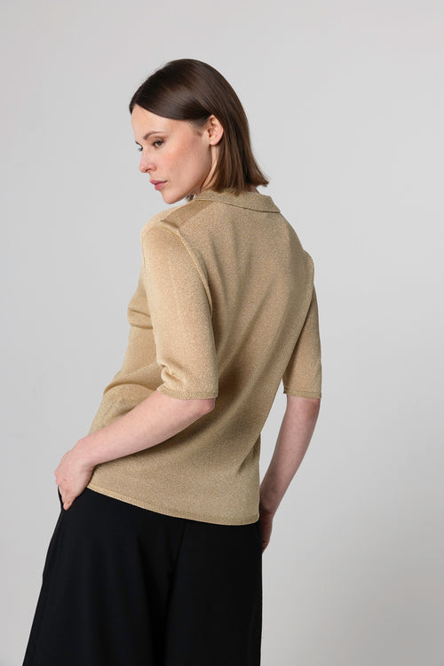 Polo Doré Manches Coudes en Acetate / Fibre métallisée / Polyamide - MAJESTIC FILATURES