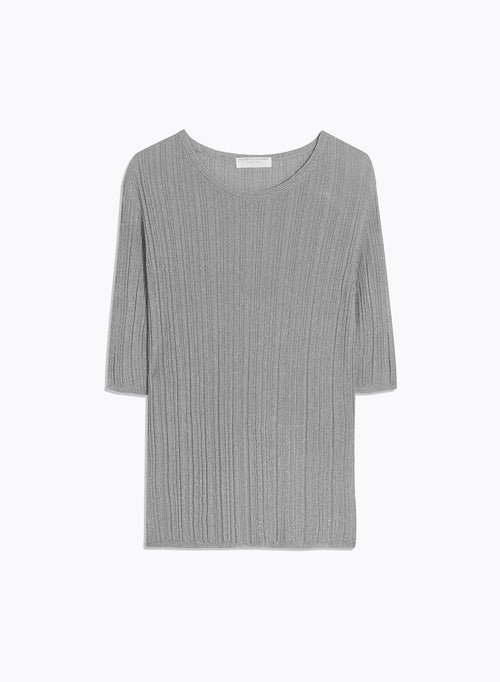 Gray Sweater with Round Neck and Elbow Sleeves - MAJESTIC FILATURES