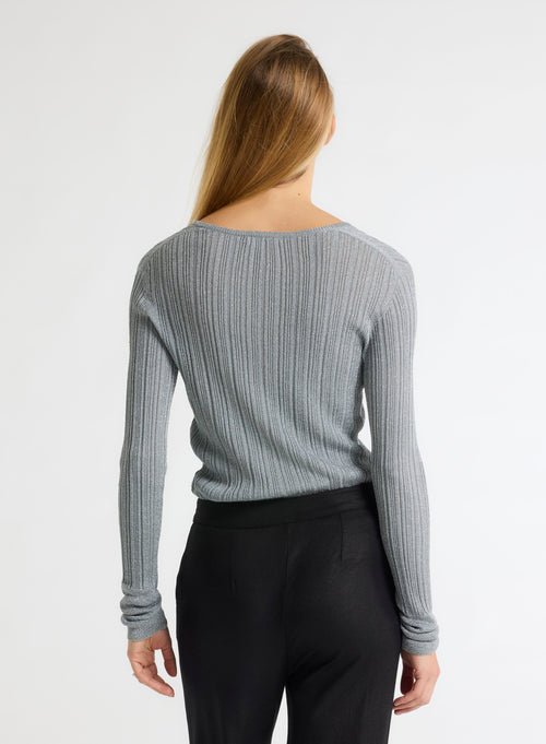 Pullover grau V-Ausschnitt Langarm - MAJESTIC FILATURES