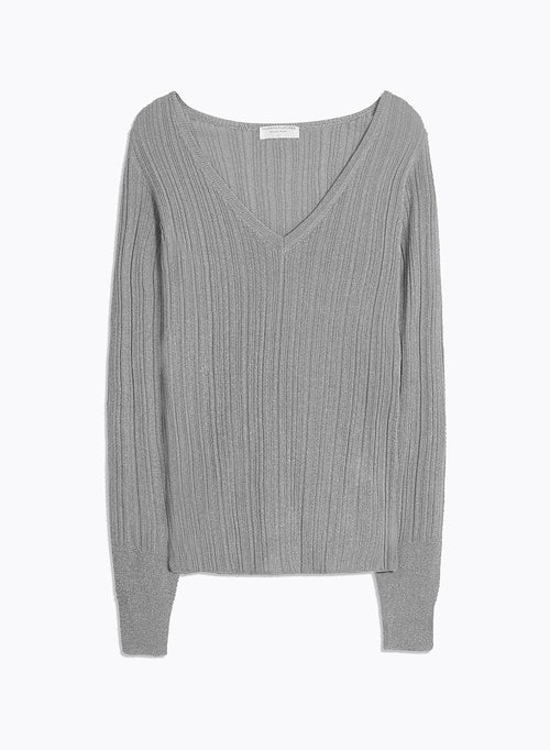 Pullover grau V-Ausschnitt Langarm - MAJESTIC FILATURES