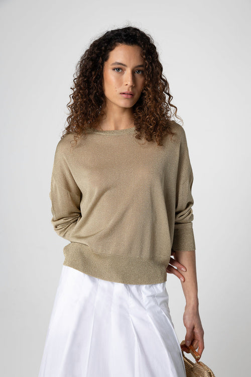 Pull Doré Col Rond Manches Longues en Acetate / Fibre métallisée / Polyamide - MAJESTIC FILATURES