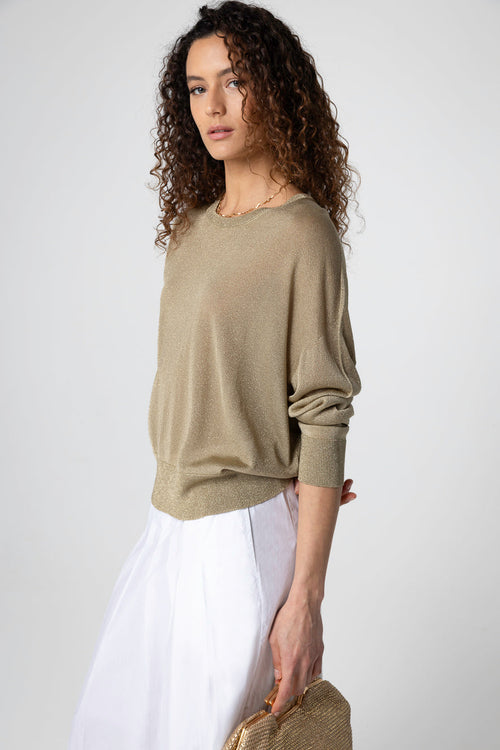 Pull Doré Col Rond Manches Longues en Acetate / Fibre métallisée / Polyamide - MAJESTIC FILATURES