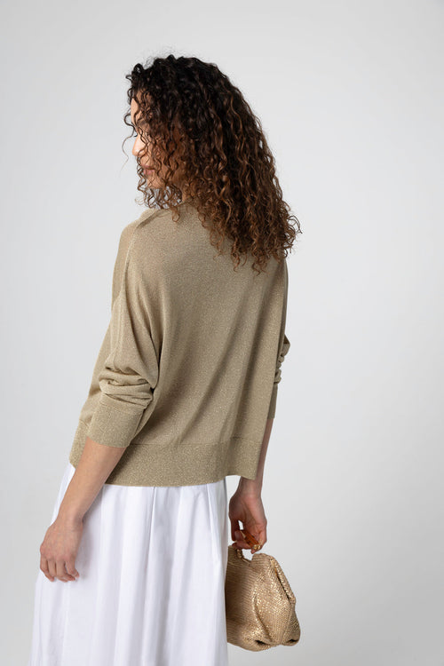 Pull Doré Col Rond Manches Longues en Acetate / Fibre métallisée / Polyamide - MAJESTIC FILATURES
