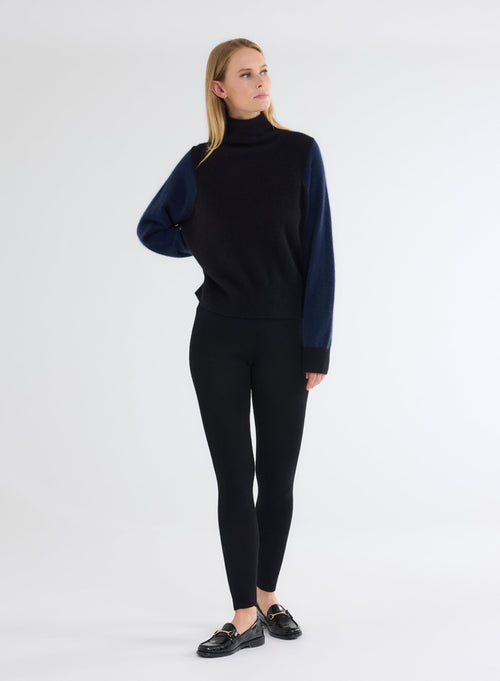 Black/navy turtleneck long sleeve sweater - MAJESTIC FILATURES